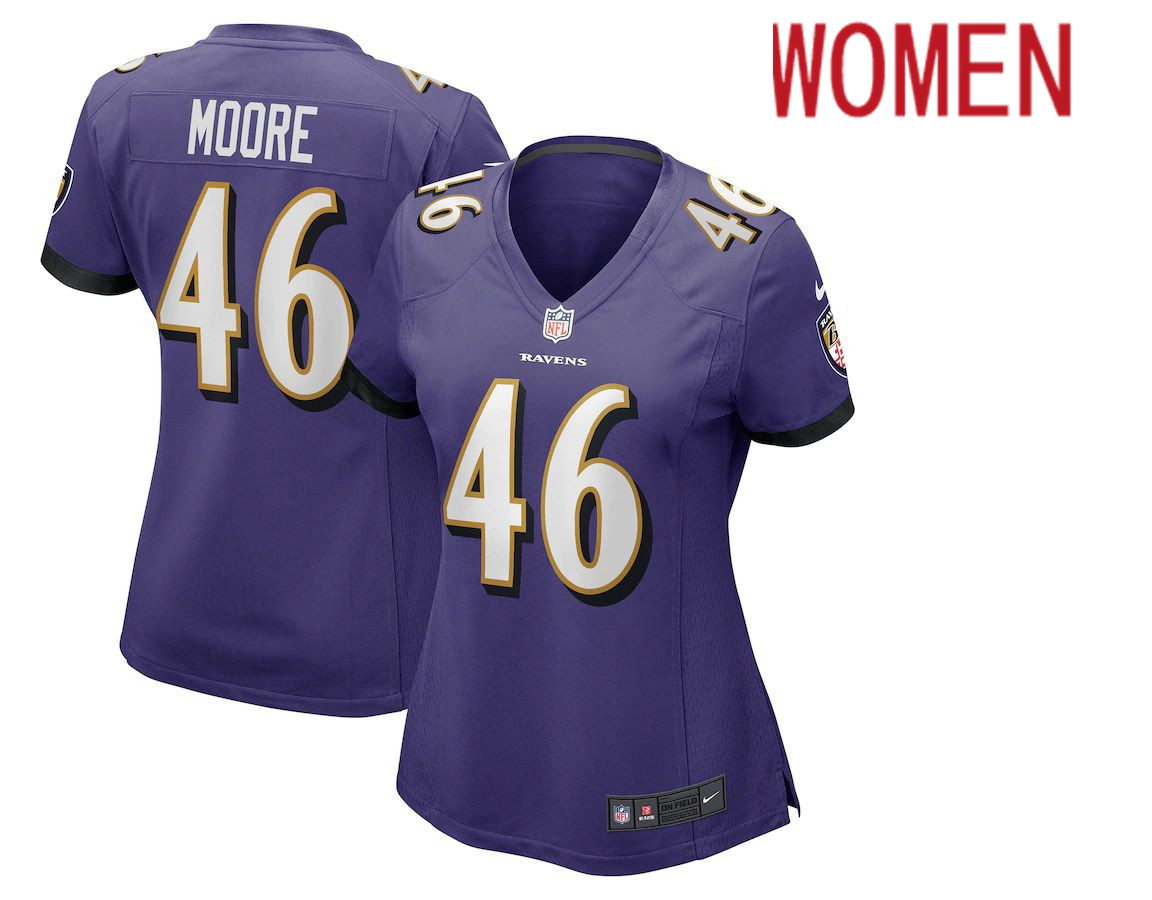 Women Baltimore Ravens #46 Nick Moore Nike Purple Game Player NFL Jersey->women nfl jersey->Women Jersey